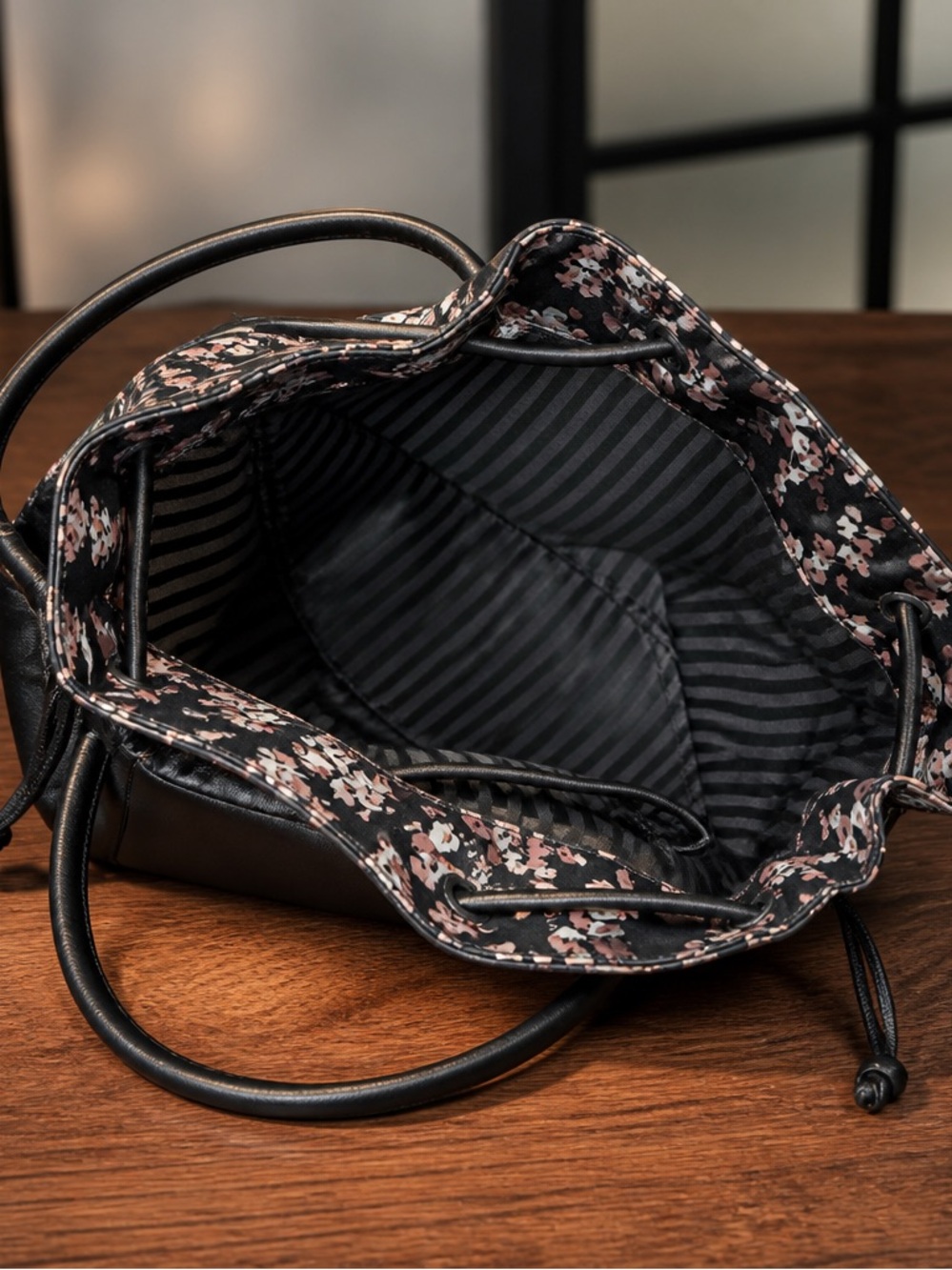Victoria's Secret Black Floral Pink Accent Backpack - Picture 5 of 5